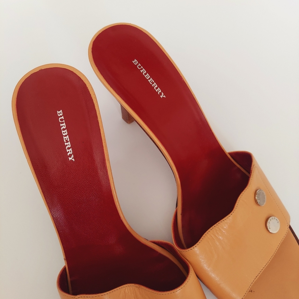 Vintage Burberry Leather Studded Accents Slides - Picture 5 of 15